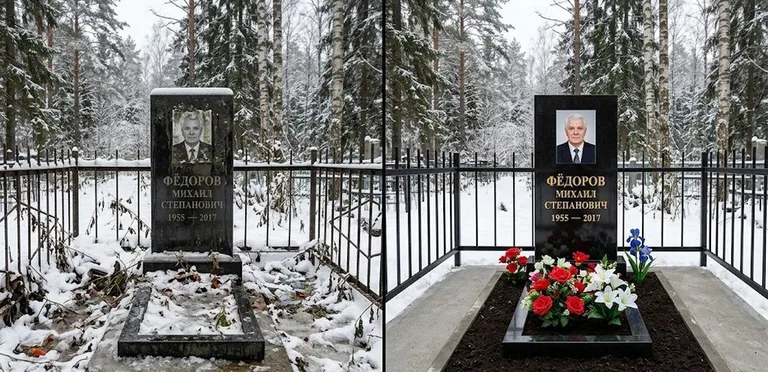 Диптих №20: тротуарная плитка вокруг памятника отмыта аппаратом высокого давления в Сургуте