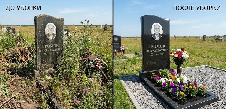 Уборка участка с обелиском до и после в Сургуте