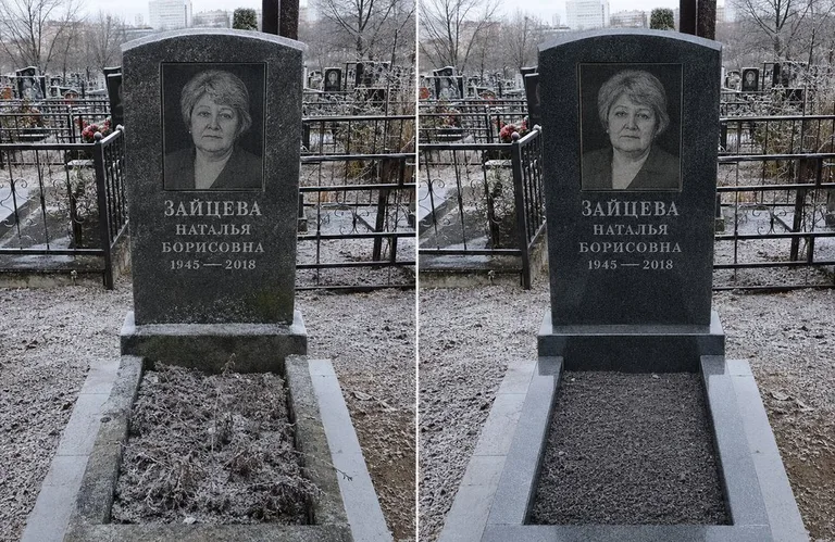 Диптих №10: белый мрамор — убраны жёлтые подтёки, восстановлена белизна стелы в Сургуте