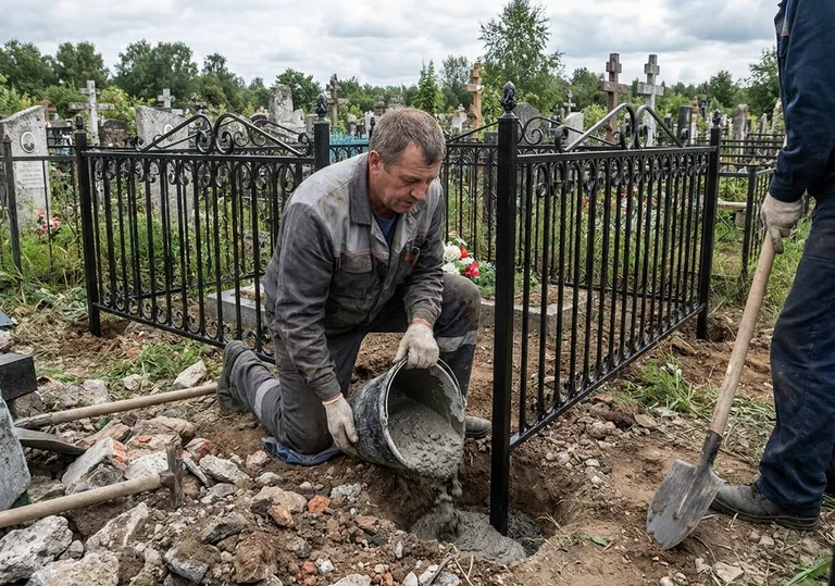 Установка ограды бетонированием ножек в грунт в Сургуте
