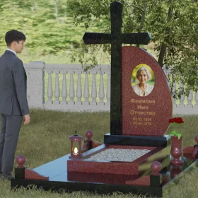 Православный комбинированный памятник с крестом - П037