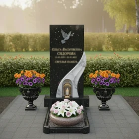 Гранитный вертикальный памятник ПН136 с мемориальным комплексом - ПН136
