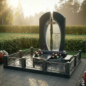 Православный памятник ПН156 из гранита, стекла и металла - ПН156
