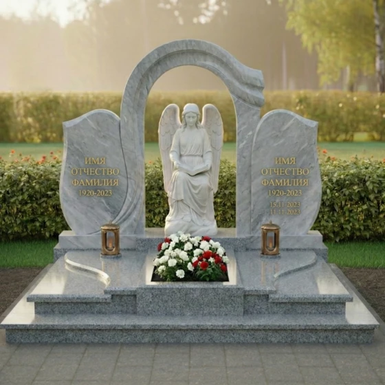Мемориал с мраморным ангелом и аркой из гранита, гранит Мансуровский