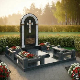 Комбинированный православный семейный склеп с крестом - ПН168