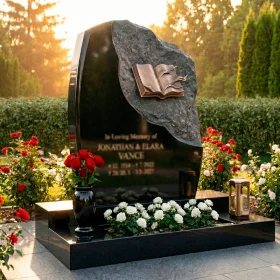 Элитный комбинированный вертикальный светский памятник для двоих - ПН195