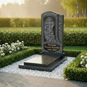 Гранитный памятник с крестом и мемориальным комплексом - ПН204