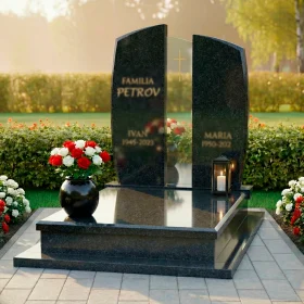 Католический памятник гранит/стекло для двоих - ПН237