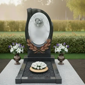Гранитный вертикальный памятник для двоих - ПН258