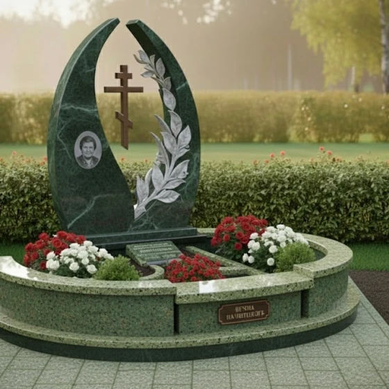 Памятник-объятие с крестом и ветвью, гранит Балтик грин