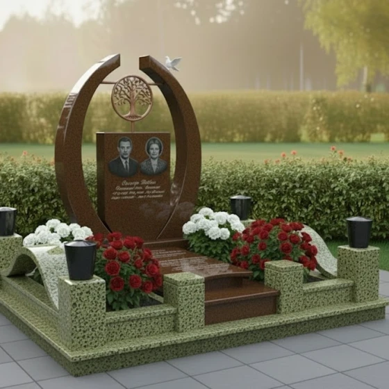 Мемориал с арками, Древом Жизни и голубем, гранит Дымовский
