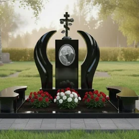 Элитный Гранитный православный памятник с крестом для двоих - ПН382