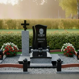 Элитный гранитный и стеклянный православный памятник с крестом - ПН428