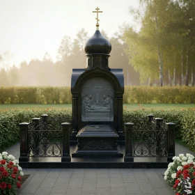 Гранитный православный памятник с мемориальным комплексом - ПН531
