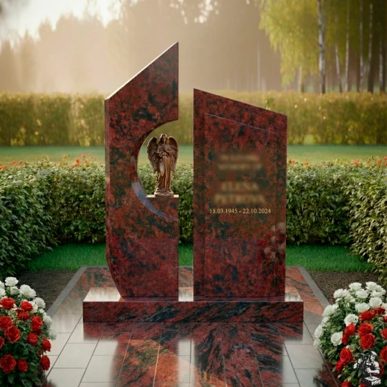 Памятник с ангелом и сквозной нишей, гранит Лезниковский