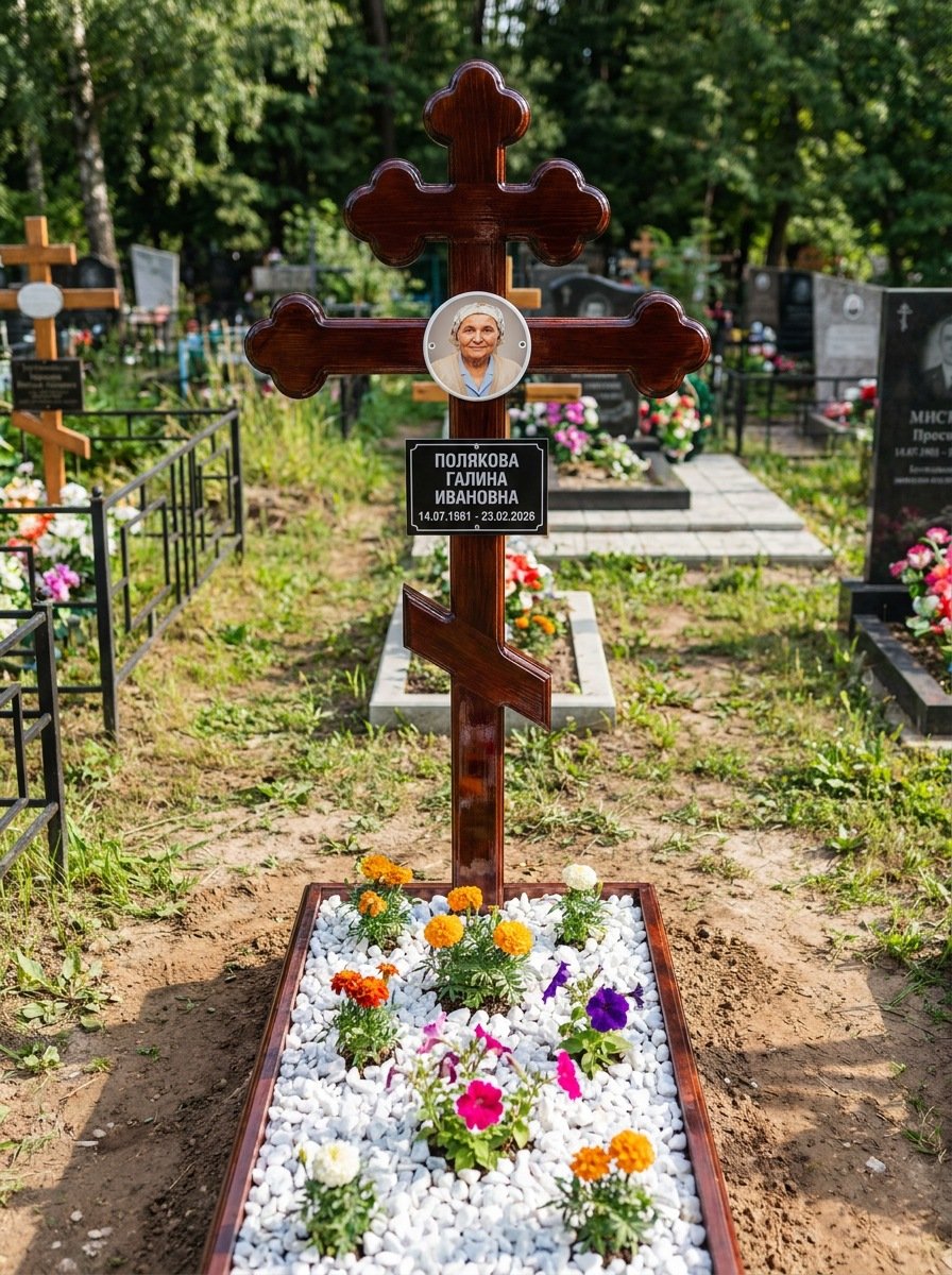 Портрет на памятнике в Сургуте — Цветной портрет на овале 130×180 мм — на деревянный крест