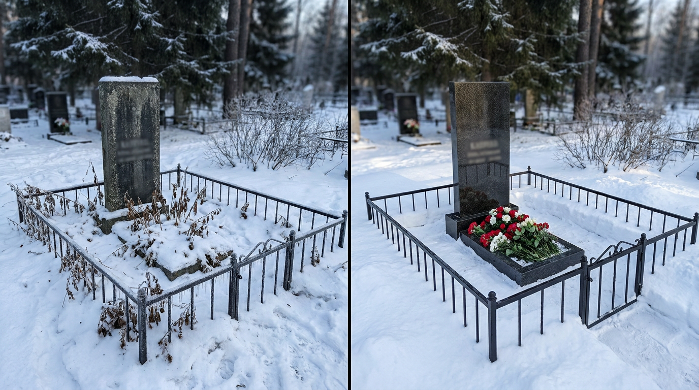 Уборка могилы в Сургуте — пример 1